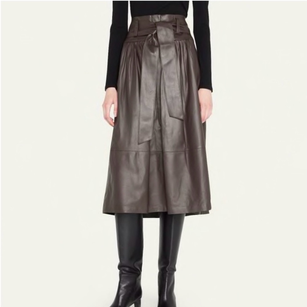 Vince Women’s 100% Real Leather Skirt Pleated Side Tie Midi NWT Size 8